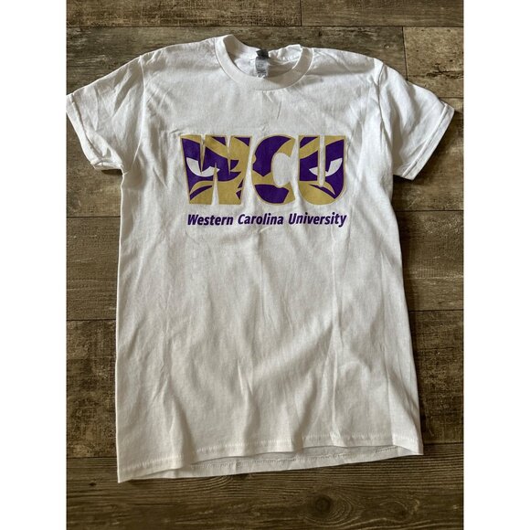 Western Carolina University WCU White Graphic Tee Heavy Cotton Size Small By Gil - Picture 1 of 7